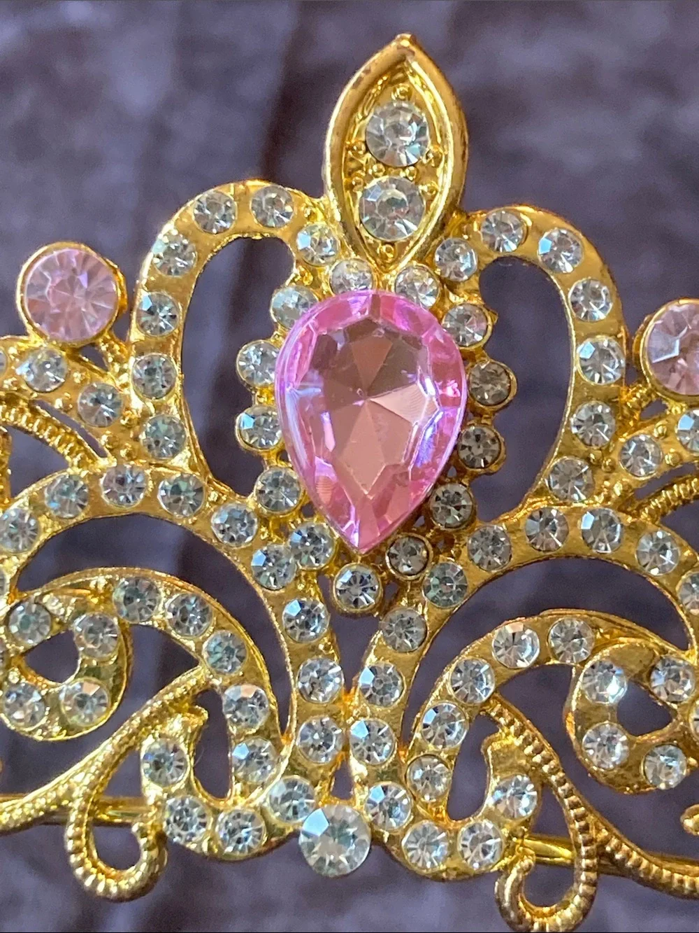 Gold Tone and Pink Crystal Tiara Crown - Elegant Women's Accessory